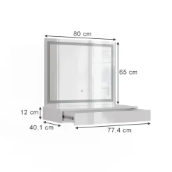 Schminktisch Sherry Weiß/Weiß Hochglanz 80 cm 2 Teile Vicco