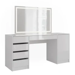 Schminktisch Sherry Weiß/Weiß Hochglanz 158.2 cm mit LED-Spiegel Vicco