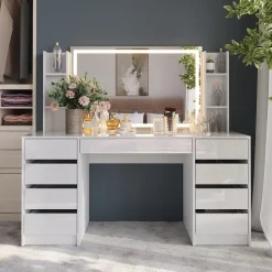 Schminktisch Sherry Weiß/Weiß Hochglanz 158.2 cm 4 Teile Vicco