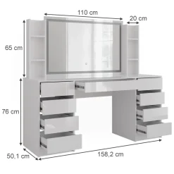 Schminktisch Sherry Weiß/Weiß Hochglanz 158.2 cm 4 Teile Vicco