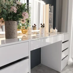 Schminktisch Sherry Weiß/Weiß Hochglanz 158.2 cm 4 Teile Vicco