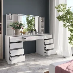 Schminktisch Sherry Weiß/Weiß Hochglanz 158.2 cm 4 Teile Vicco
