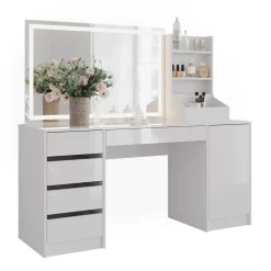 Schminktisch Sherry Weiß/Weiß Hochglanz 158.2 cm 3 Teile Vicco