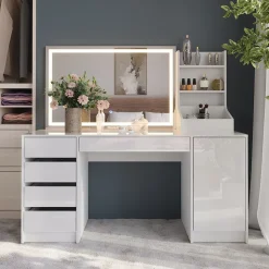 Schminktisch Sherry Weiß/Weiß Hochglanz 158.2 cm 3 Teile Vicco