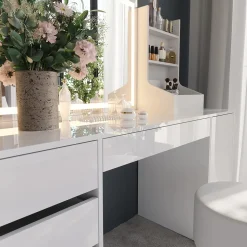Schminktisch Sherry Weiß/Weiß Hochglanz 158.2 cm 4 Teile Vicco