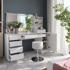 Schminktisch Sherry Weiß/Weiß Hochglanz 158.2 cm 4 Teile Vicco
