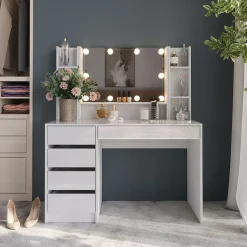 Schminktisch Sherry Weiß/Weiß Hochglanz 119.8 cm 5 Teile Vicco