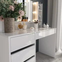 Schminktisch Sherry Weiß/Weiß Hochglanz 119.8 cm 5 Teile Vicco