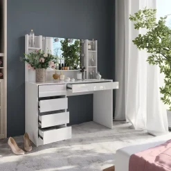 Schminktisch Sherry Weiß/Weiß Hochglanz 119.8 cm 5 Teile Vicco