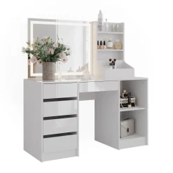 Schminktisch Sherry Weiß/Weiß Hochglanz 128.2 cm 3 Teile Vicco