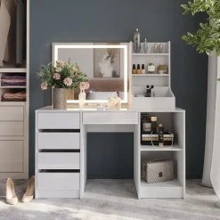 Schminktisch Sherry Weiß/Weiß Hochglanz 128.2 cm 3 Teile Vicco