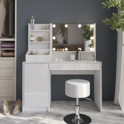 Schminktisch Sherry Weiß/Weiß Hochglanz 119.8 cm 5 Teile Vicco