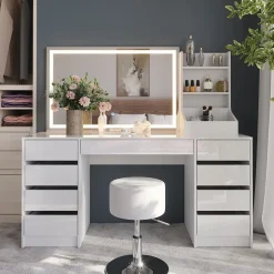 Schminktisch Sherry Weiß/Weiß Hochglanz 158.2 cm 4 Teile Vicco