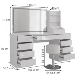 Schminktisch Sherry Weiß/Weiß Hochglanz 158.2 cm 4 Teile Vicco