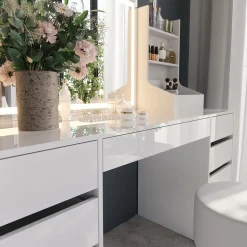 Schminktisch Sherry Weiß/Weiß Hochglanz 158.2 cm 4 Teile Vicco