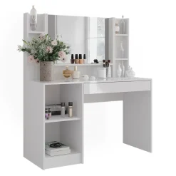 Schminktisch Sherry Weiß/Weiß Hochglanz 119.8 cm 4 Teile Vicco