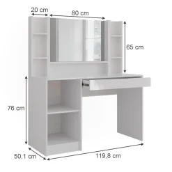 Schminktisch Sherry Weiß/Weiß Hochglanz 119.8 cm 4 Teile Vicco