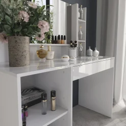 Schminktisch Sherry Weiß/Weiß Hochglanz 119.8 cm 4 Teile Vicco