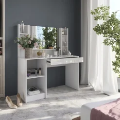 Schminktisch Sherry Weiß/Weiß Hochglanz 119.8 cm 4 Teile Vicco