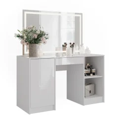 Schminktisch Sherry Weiß/Weiß Hochglanz 128.2 cm mit LED-Spiegel Vicco