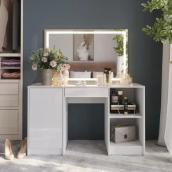 Schminktisch Sherry Weiß/Weiß Hochglanz 128.2 cm mit LED-Spiegel Vicco