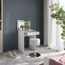 Schminktisch Sherry Weiß/Weiß Hochglanz 51.4 cm mit LED-Spiegel und Hocker Vicco