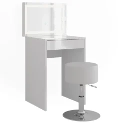 Schminktisch Sherry Weiß/Weiß Hochglanz 51.4 cm mit LED-Spiegel und Hocker Vicco