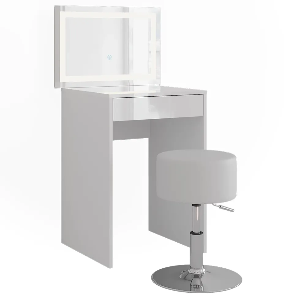 Schminktisch Sherry Weiß/Weiß Hochglanz 51.4 cm mit LED-Spiegel und Hocker Vicco