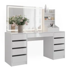 Schminktisch Sherry Weiß/Weiß Hochglanz 158.2 cm 3 Teile Vicco