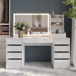 Schminktisch Sherry Weiß/Weiß Hochglanz 158.2 cm 3 Teile Vicco