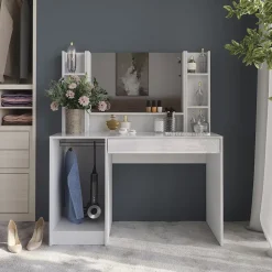 Schminktisch Sherry Weiß/Weiß Hochglanz 119.8 cm 4 Teile Vicco