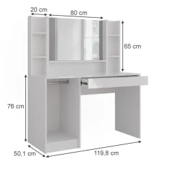 Schminktisch Sherry Weiß/Weiß Hochglanz 119.8 cm 4 Teile Vicco
