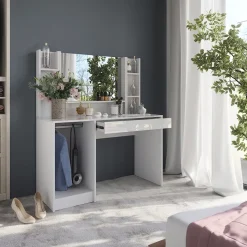 Schminktisch Sherry Weiß/Weiß Hochglanz 119.8 cm 4 Teile Vicco