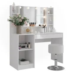 Schminktisch Sherry Weiß/Weiß Hochglanz 119.8 cm 6 Teile Vicco