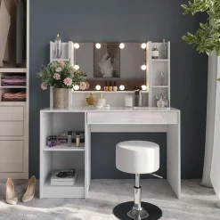 Schminktisch Sherry Weiß/Weiß Hochglanz 119.8 cm 6 Teile Vicco