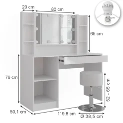 Schminktisch Sherry Weiß/Weiß Hochglanz 119.8 cm 6 Teile Vicco