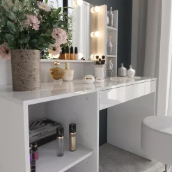 Schminktisch Sherry Weiß/Weiß Hochglanz 119.8 cm 6 Teile Vicco