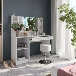 Schminktisch Sherry Weiß/Weiß Hochglanz 119.8 cm 6 Teile Vicco
