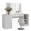 Schminktisch Sherry Weiß/Weiß Hochglanz 158.2 cm mit LED-Spiegel und Hocker Vicco