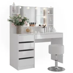 Schminktisch Sherry Weiß/Weiß Hochglanz 119.8 cm 5 Teile Vicco
