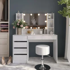 Schminktisch Sherry Weiß/Weiß Hochglanz 119.8 cm 5 Teile Vicco