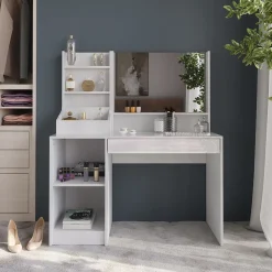 Schminktisch Sherry Weiß/Weiß Hochglanz 119.8 cm 3 Teile Vicco