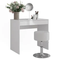 Schminktisch Sherry Weiß/Weiß Hochglanz 81.4 cm mit Hocker Vicco