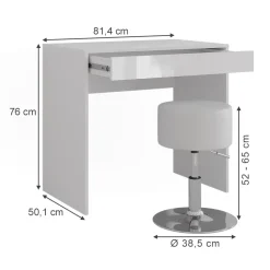Schminktisch Sherry Weiß/Weiß Hochglanz 81.4 cm mit Hocker Vicco