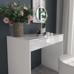 Schminktisch Sherry Weiß/Weiß Hochglanz 81.4 cm mit Hocker Vicco