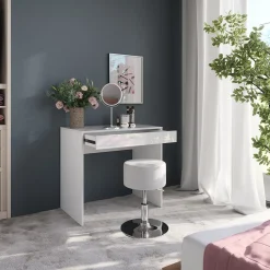 Schminktisch Sherry Weiß/Weiß Hochglanz 81.4 cm mit Hocker Vicco