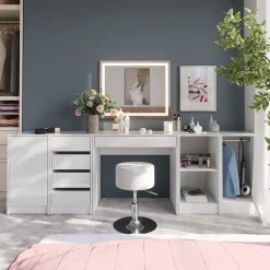 Schminktisch Sherry Weiß/Weiß Hochglanz 81.4 cm mit Hocker Vicco