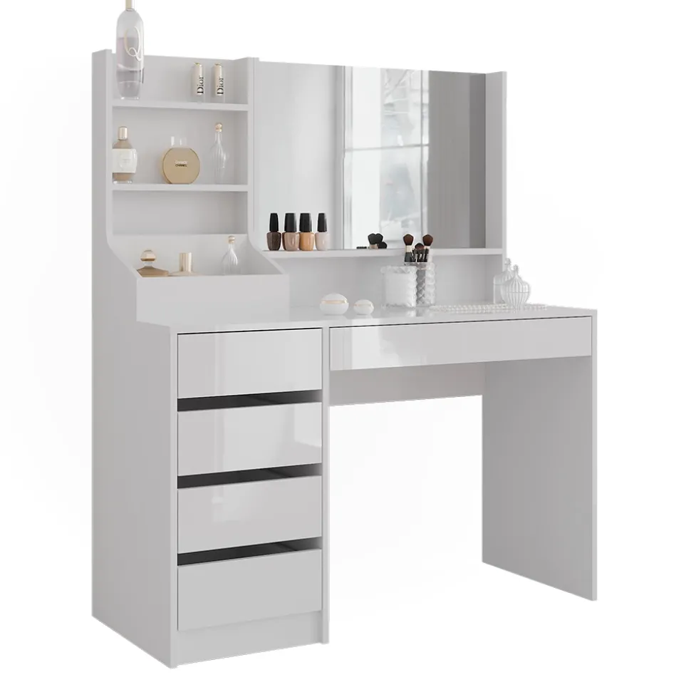 Schminktisch Sherry Weiß/Weiß Hochglanz 119.8 cm 3 Teile Vicco