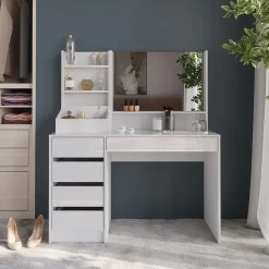 Schminktisch Sherry Weiß/Weiß Hochglanz 119.8 cm 3 Teile Vicco