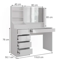 Schminktisch Sherry Weiß/Weiß Hochglanz 119.8 cm 3 Teile Vicco